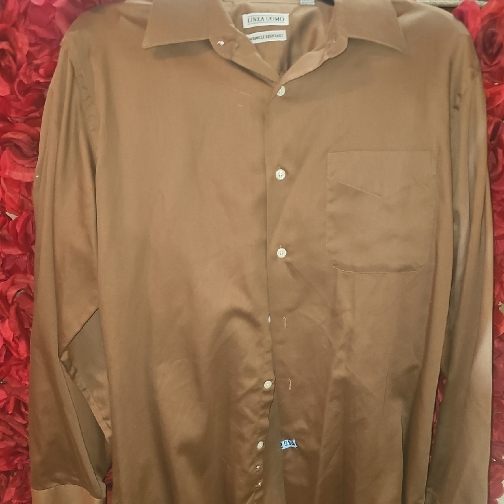 Linea Uomo Men's Brown Dress Shirt Size 15½ 34-35